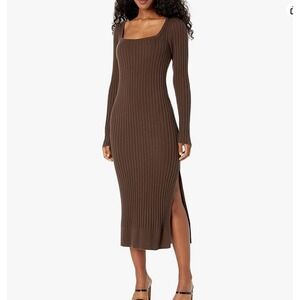 Paige Women's Brown‎ Ribbed Knit Long Sleeve Midi Dress Square Neck Elegant